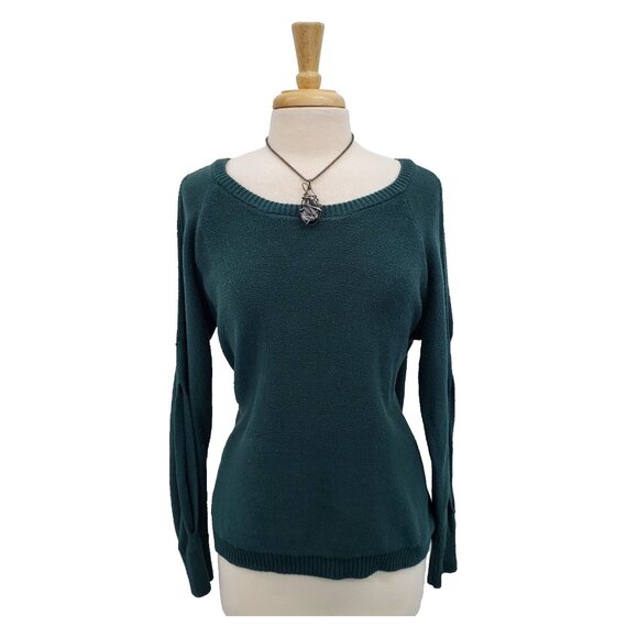 Torrid 1X Green Cold Shoulder Sweater Slit Open Sleeve Cotton Blend Knit Top - Picture 1 of 16